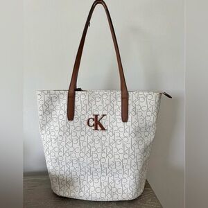 Calvin Klein Monogram Cream and Brown Tote